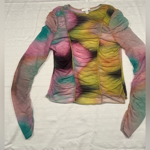 Topshop Sheer Multicolor Tie-Dye Long Sleeve Top size 8-10 - Picture 1 of 3